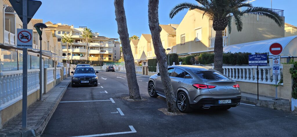 samochód przejeżdżający bardzo blisko drzewa wkomponowanego w drogę